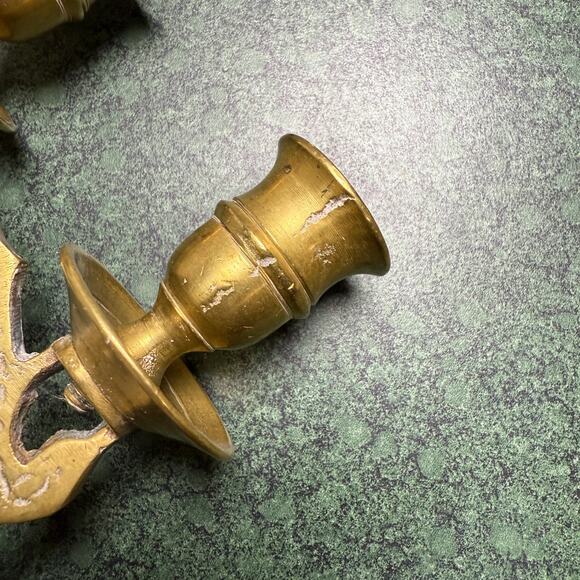 Vintage Brass Judaica Candelabra 3-Arm Lion of Judea Handmade NYC Decor - Picture 6 of 15